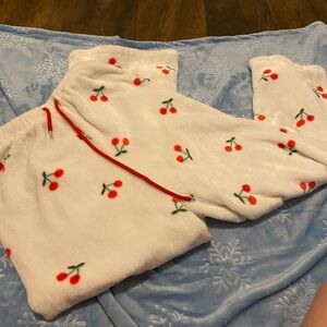 Cozy White Pajama Pants with Cherry Print